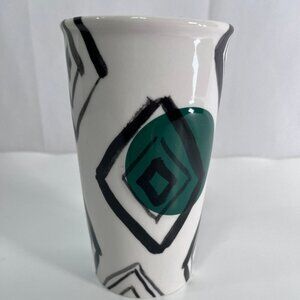 Starbucks 10 Fl.Oz Tribute Green Dot Diamond Ceramic Travel Mug Like New